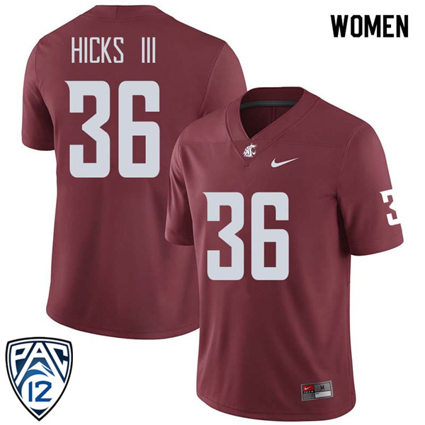 Women #36 George Hicks III Washington State Cougars College Football Jerseys Sale-Crimson